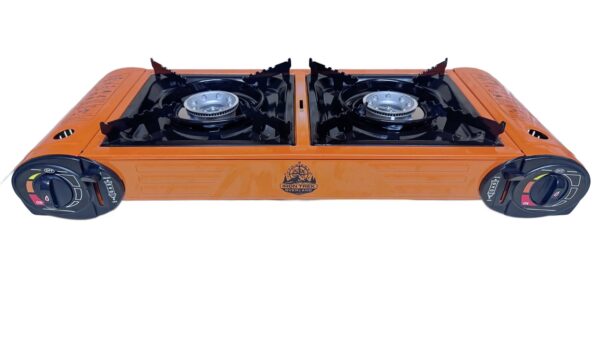 Gas stove 2 burner griddle — camp cooking setup