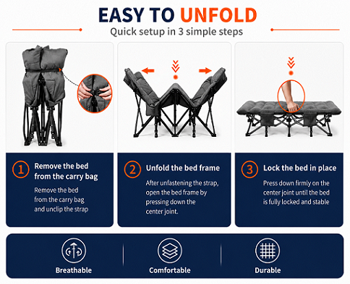 Foldable camping cot carbon steel ergonomic — Iron Trek Overland Cyprus